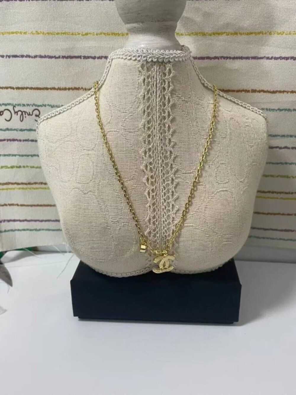 Chanel Gold-Tone Crystal-Embellished Interlocking C Pendant Necklace